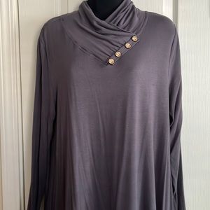 Tunic top with cowl  neck and buttons.  Darker grey.